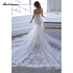 Lakshmigown Custom Off Shoulder Mermaid Wedding Dress Lace Backless Gown