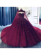 Quinceañera-Kleider Elegant Verführerischer Umhang Herzausschnitt Applikationen Kristallballkleid mit Übergröße Süße 16 Debütantenparty Geburtstag