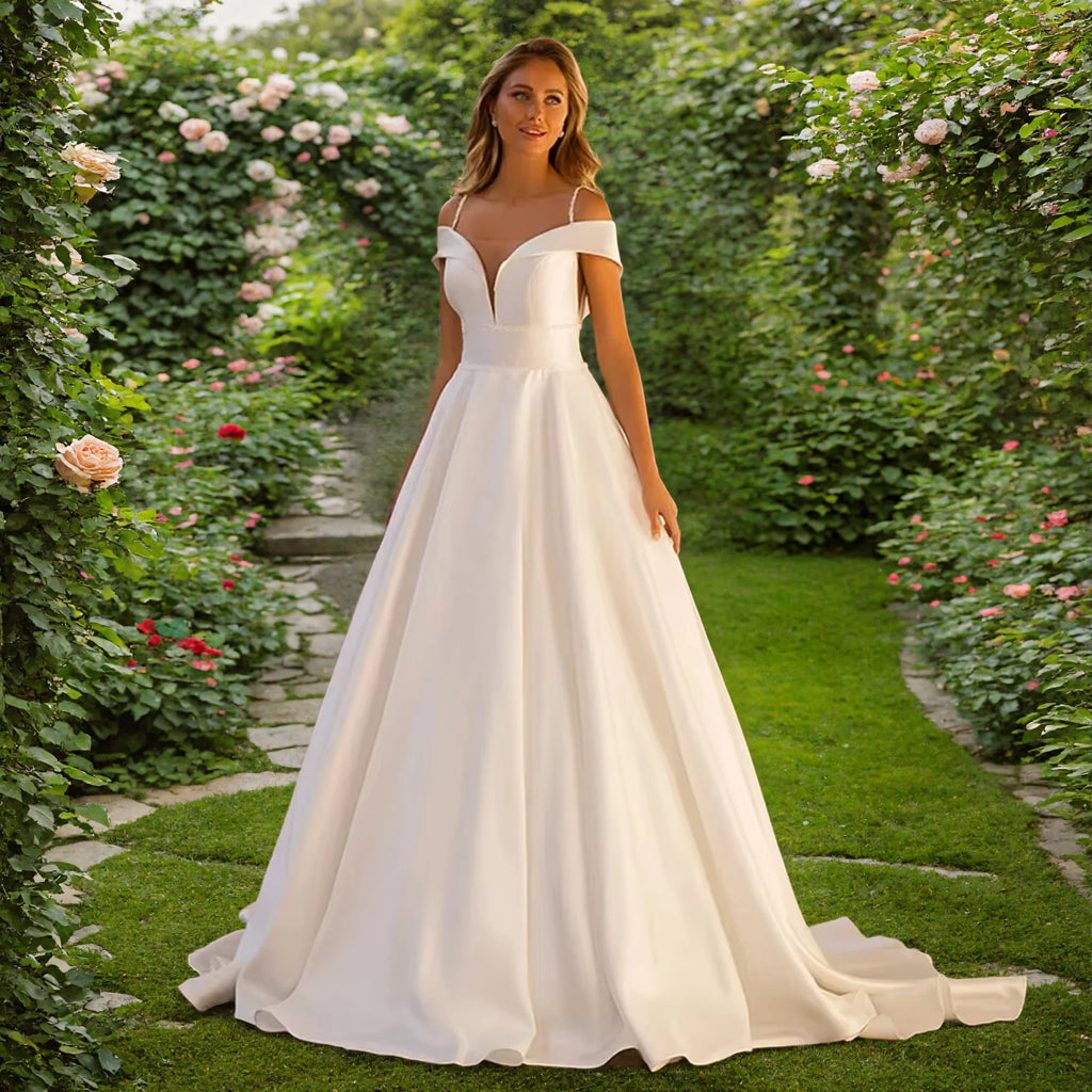 Lakshmigown Custom Satin Strapless Wedding Dress With Court Train