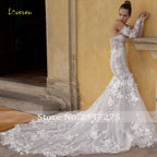 Custom Mermaid Wedding Dress Strapless Long Sleeve 3D Floral Bridal Gown