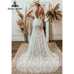 Bohemian Lace Mermaid Wedding Gown Open Back Custom Bridal Dress