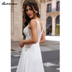 Custom Boho Beach Wedding Dress With Detachable Puffy Chiffon Sleeves