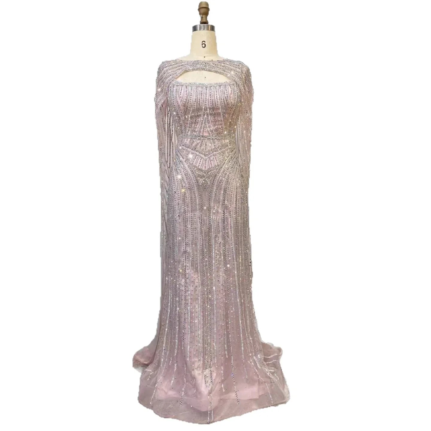 Luxury Blue Diamond Evening Dress With Cape LA73426