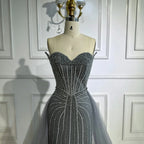 Pink Pearls Beaded Arabic Mermaid Evening Dress with Overskirt LA72811B