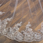 Elegant Cathedral Bridal Veil With Lace Appliques In White Ivory And Black
