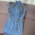 Serene Hill Custom Beaded Satin Mermaid Evening Gown For Formal Events