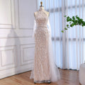 Custom White Pearl Halter Mermaid Evening Gown With Gloves Women