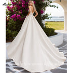 Lakshmigown Sexy Plunging V Neck Satin Wedding Dresses with Belt New A Line Bridal Gowns Vestidos De Nova Customized