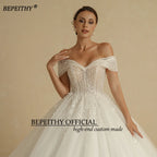 Customized Plus Size Off Shoulder Glitter Princess Ball Wedding Dress