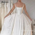 Custom Mikado Satin Church Wedding Dress With Square Neckline For Brides