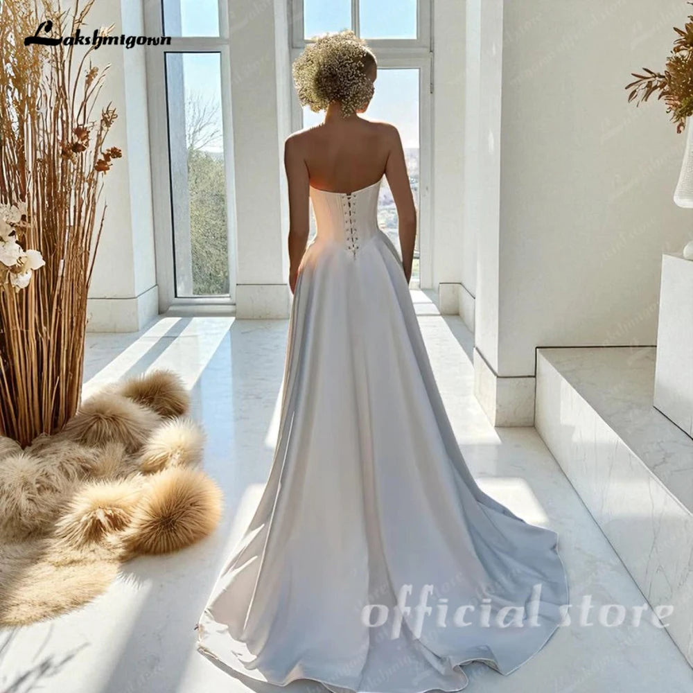 Lakshmigown Satin A-Line Wedding Dress Strapless V-Neck Customized