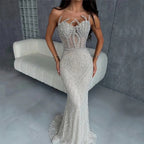 Serene Hill Nude Corset Mermaid Crystal Beaded Evening Dress Custom Wedding Gown