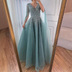 Serene Hill Pink Beaded A Line Evening Dress Cape Sleeves For Wedding Guests