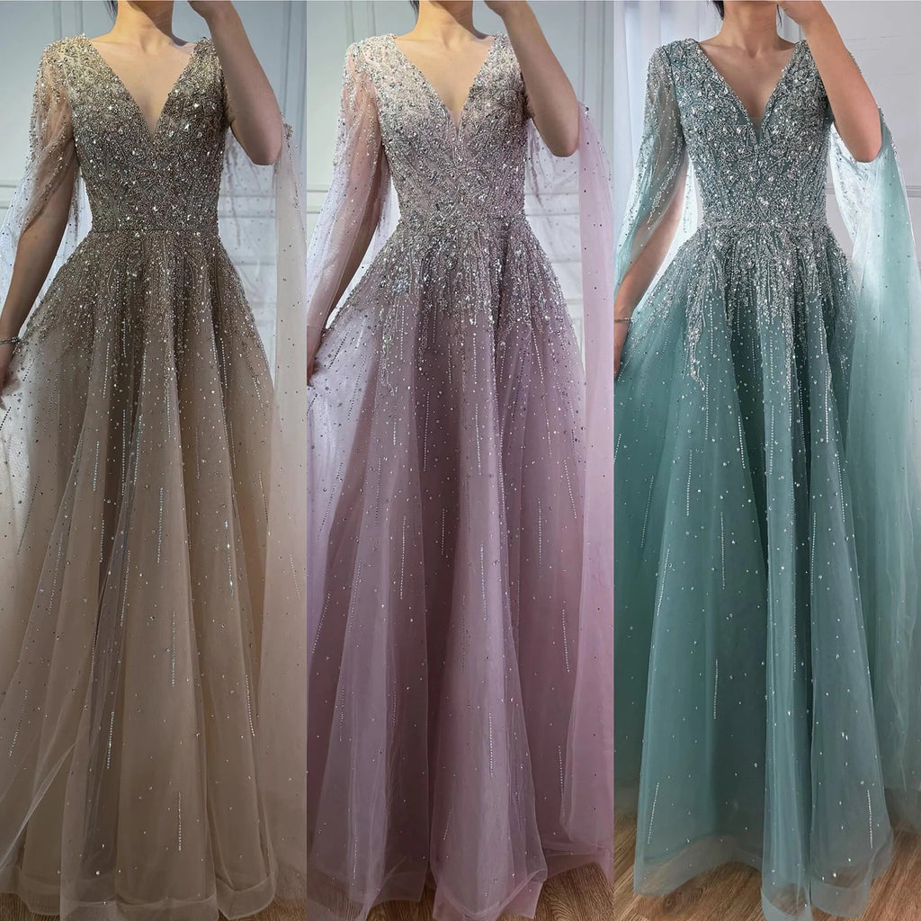 Serene Hill Pink Beaded A Line Evening Dress Cape Sleeves For Wedding Guests