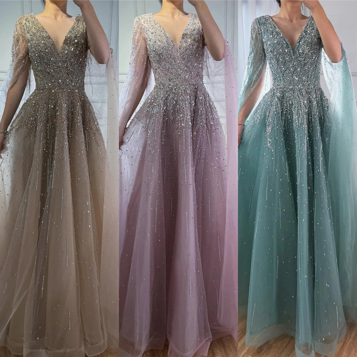 Serene Hill Pink Beaded A Line Evening Dress Cape Sleeves For Wedding Guests