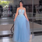 Serene Hill  Blue Spaghetti Strap A Line One Shoulder Prom Dress 2025 LA72589