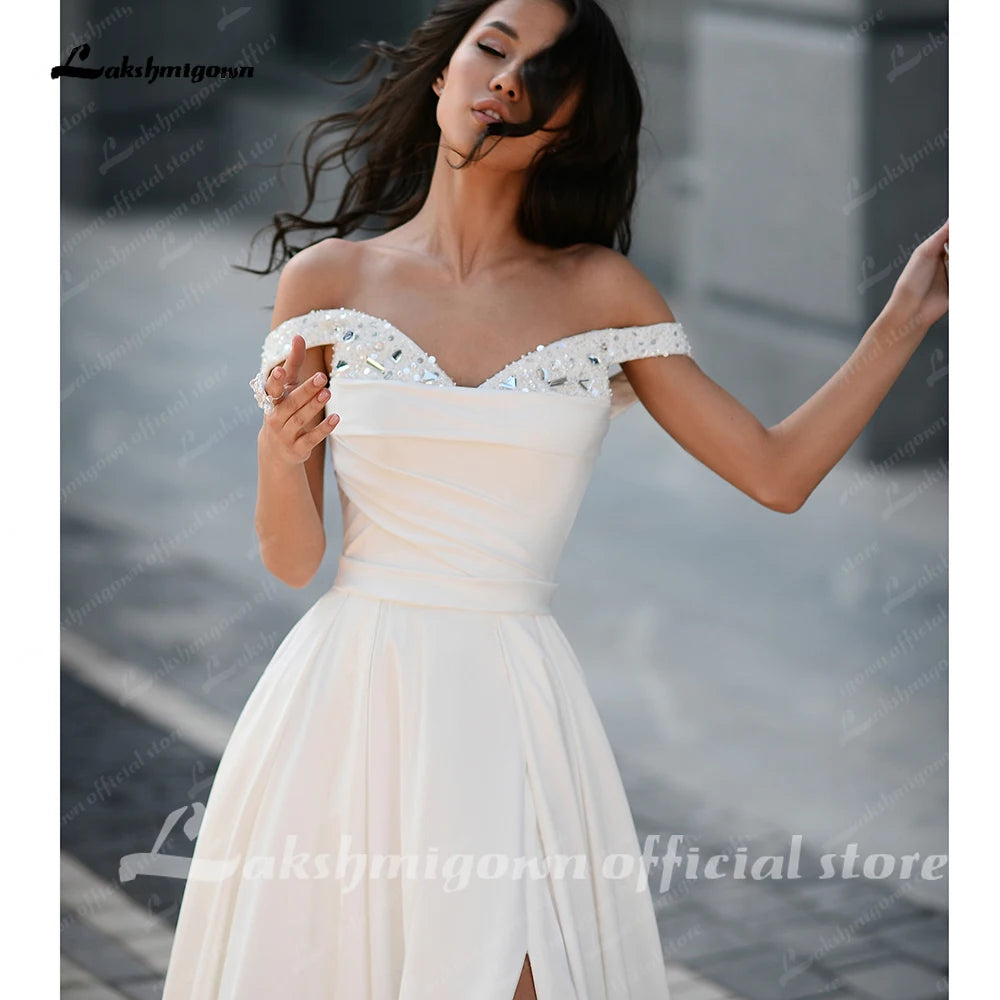 Lakshmigown Strapless A Line Wedding Dress Beaded High Slit