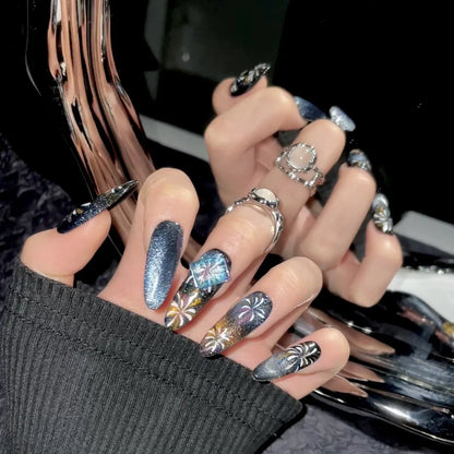 New Handmade Phantom Gradient Cat Eye Flash Aurora rainbow Fireworks New Year Hand Painted Long Oval False Nails