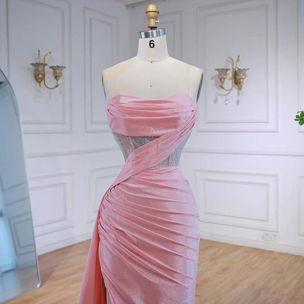 Elegant Pink Glitter Prom Dress with Slit LA72997