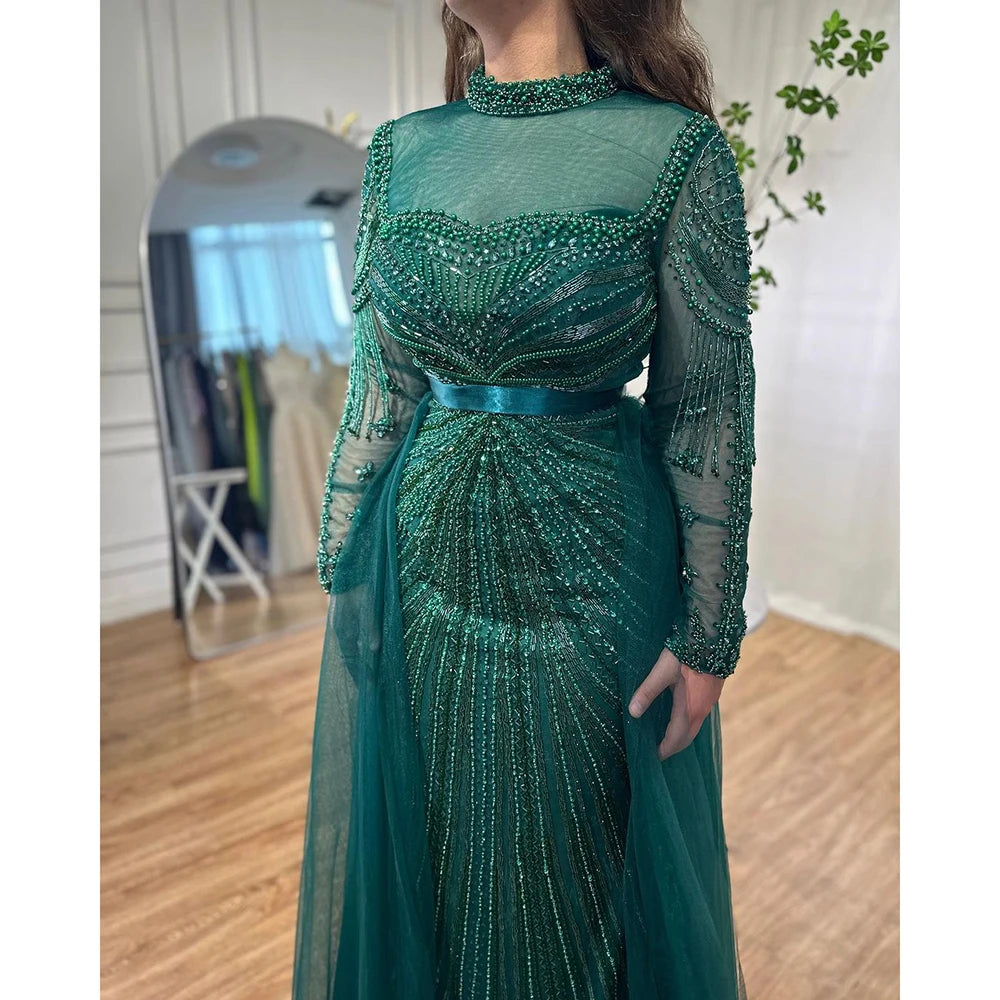 Serene Hill Nude Beaded Mermaid Evening Gown Muslim Party Dress DLA71533