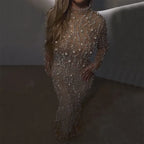 Customized Nude Mermaid Evening Gown Saudi Arabic Beaded Pearl Wedding 2025