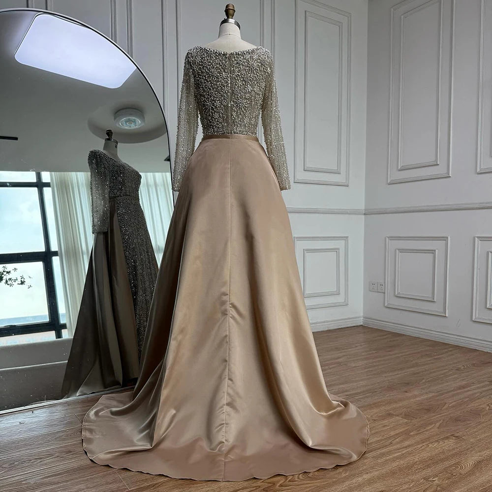 Serene Hill Turquoise Square Collar Mermaid Evening Dress With Long Sleeves