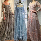 Gray Custom Lace Up Beaded Evening Dress With Appliques For Wedding