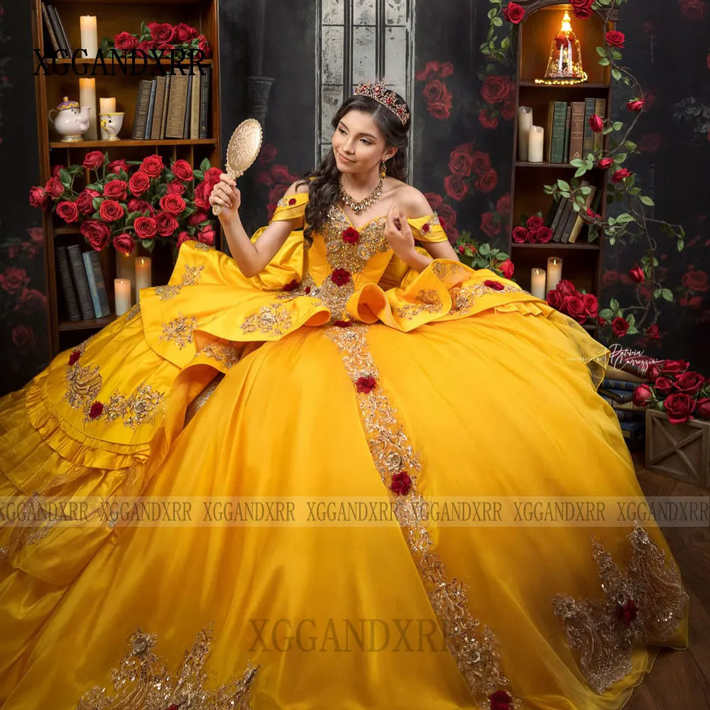 Customized Gold Yellow Princess Quinceanera Dresses 2026 Luxury Ball Gown Sweet 16 Birthday Vestidos Para De 15 Años Quinceañera