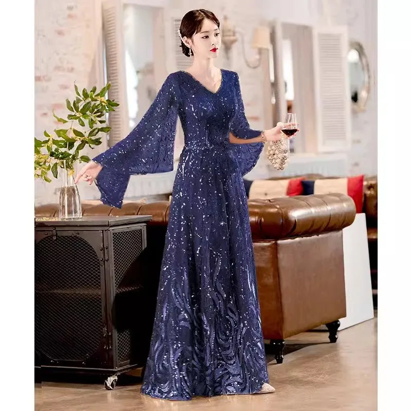 2025 Gold Sequin Mother Of The Bridal Dresses Elegant V-Neck A-Line Floor-Length Long Wedding Party Gowns Customized