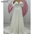 Lace And Chiffon Off Shoulder Cap Sleeve Mermaid Wedding Dress For Bride