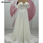 Lace And Chiffon Off Shoulder Cap Sleeve Mermaid Wedding Dress For Bride