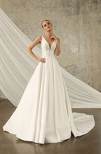 Custom Minimalist Satin A Line Bridal Gown With Court Train