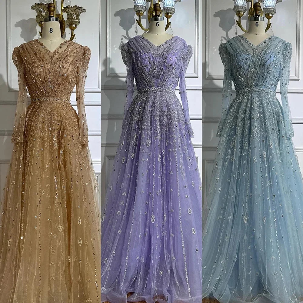 Customized Nude Beaded A Line Evening Dress For Arabian Wedding