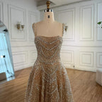 Luxury Nude A-Line Evening Dress with Pearls and Crystals LA72983A