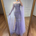 Blue Beaded Evening Dress With Cape Sleeves Custom Formal Gown For Women