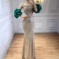 Luxury Pearl Beaded Evening Dress Elegant Puff Sleeves Custom Gown