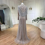 Elegant Mermaid Beaded Evening Gown Sparkle Silver Nude Custom Party Dress