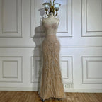 Serene Hill White Beaded Feathered Mermaid Evening Dress Custom Women