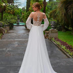 Long Sleeve A Line Wedding Dress With Beaded Appliques Plus Size Gown