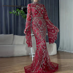 Customized Gray Mermaid Evening Dress With Cape Sleeve Beaded Gown