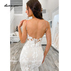 Custom Lace Mermaid Wedding Dress With Spaghetti Straps And Cut Out Train