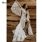 Bohemian A Line Wedding Dress With V Neck And Lace Chiffon Bridal Gown