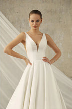 Custom Minimalist Satin A Line Bridal Gown With Court Train