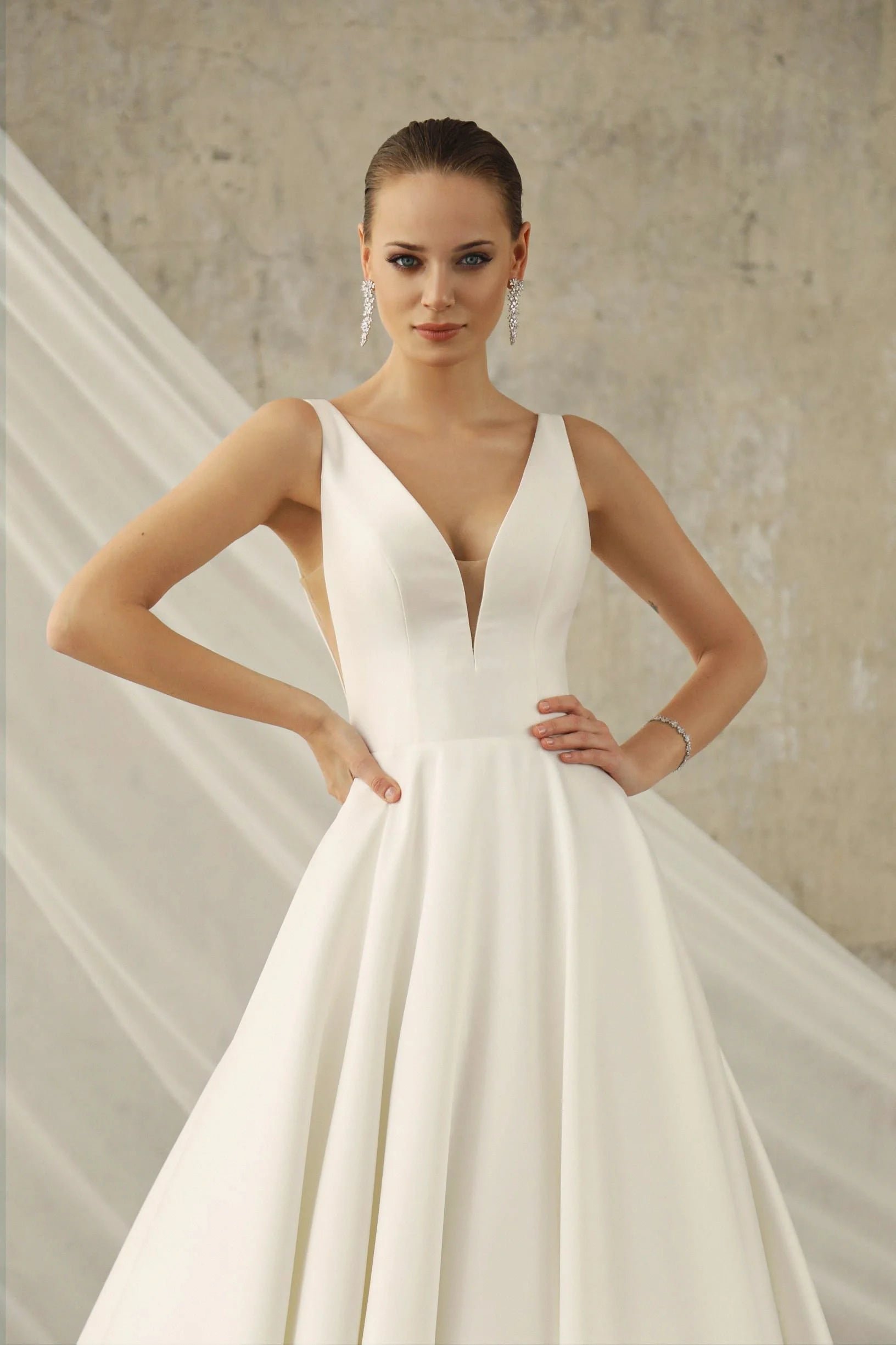 Custom Minimalist Satin A Line Bridal Gown With Court Train