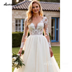 Custom Ivory Lace Appliqued A Line Wedding Dress With Train