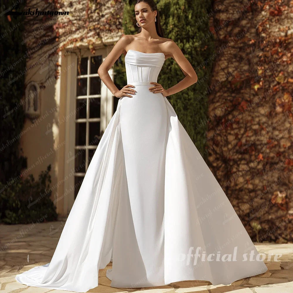 Custom Mermaid Wedding Dress Strapless Sleeveless With Detachable Train