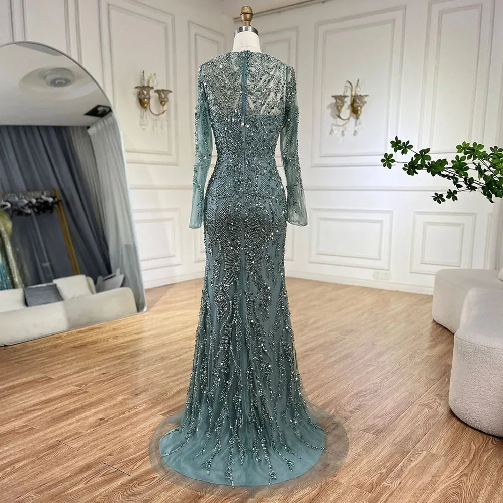 Serene Hill Turquoise Mermaid Beaded Evening Dress Custom Wedding Gown Women