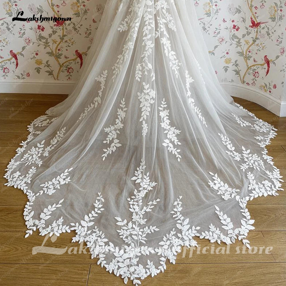 Custom Made Boho Off Shoulder Wedding Dress Illusion Bodice A Line