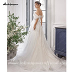 Customized Luxury Boat Neck Wedding Dress Bohemian Floor Length Gown