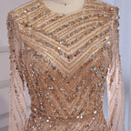 Custom Nude Crew Neck Beaded A Line Evening Dress For Women